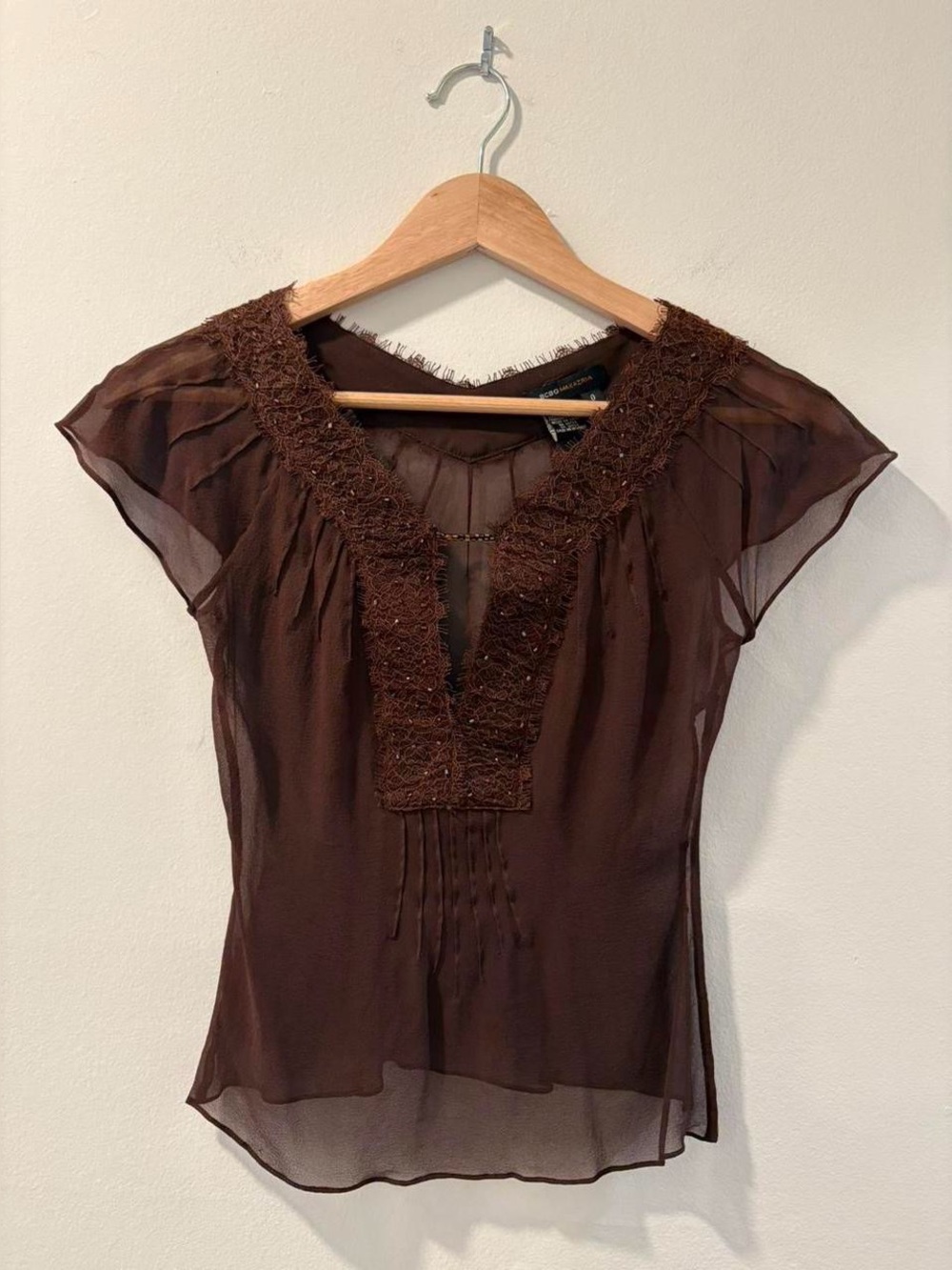 BCBGMaxazria vintage y2k beaded silk sheer blouse ASO Buffy Summers BTVS